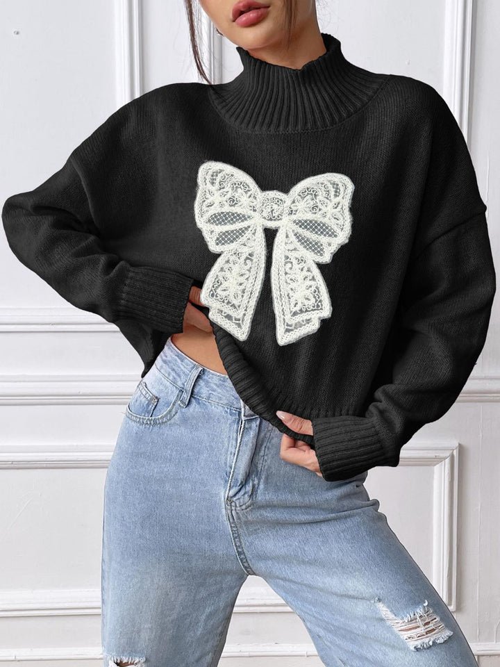 Stilla | Rullekrave sweater med sløjfe og lange ærmer
