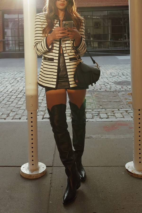 Stilla | Foster Stribet Dickey Blazer i Sort Ivory