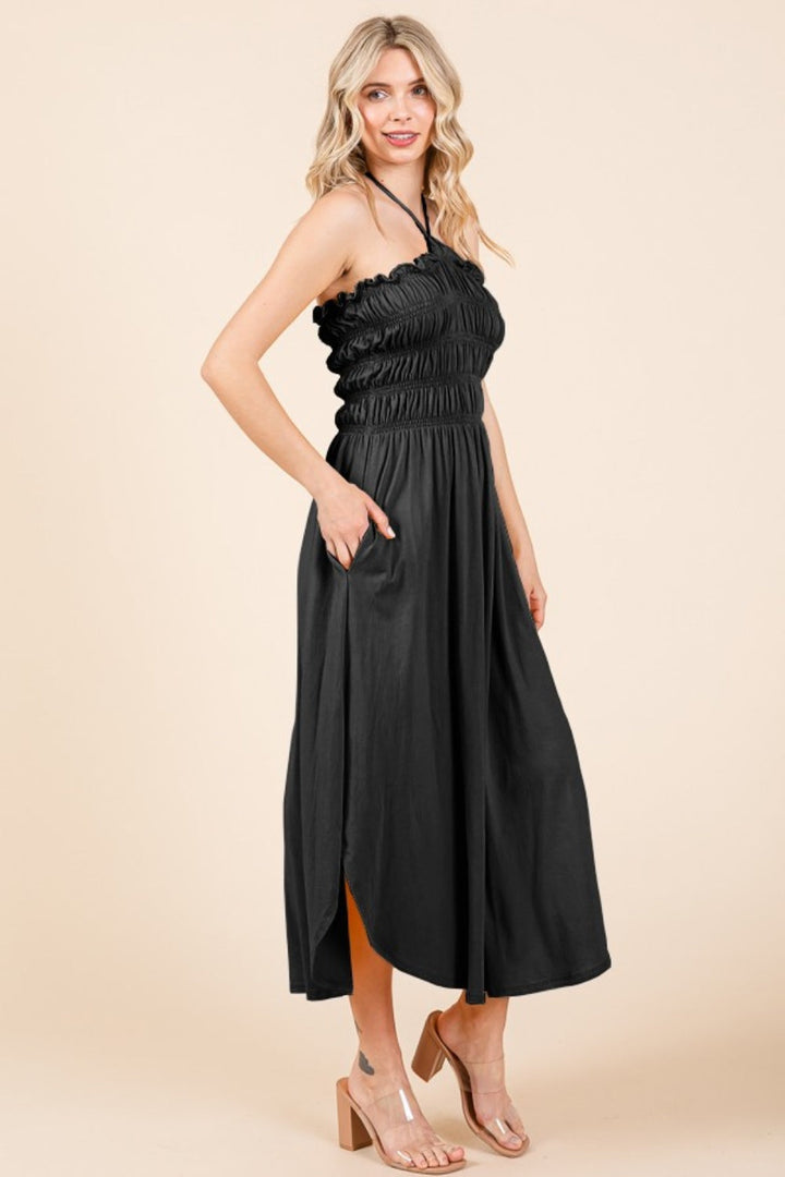 Stilla | Code Tie Back Shirring Dress med Lommer