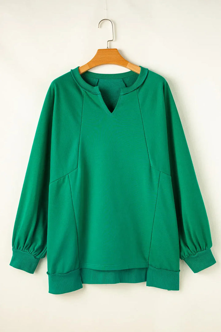 Stilla | Sweatshirt Med Lange Ærmer i Størrelse Plus Med Skåret Kant og Takket Kant