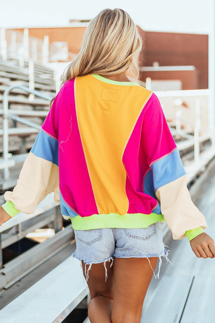 Stilla | Langærmet T-shirt med rund halsudskæring og farveblokeringer