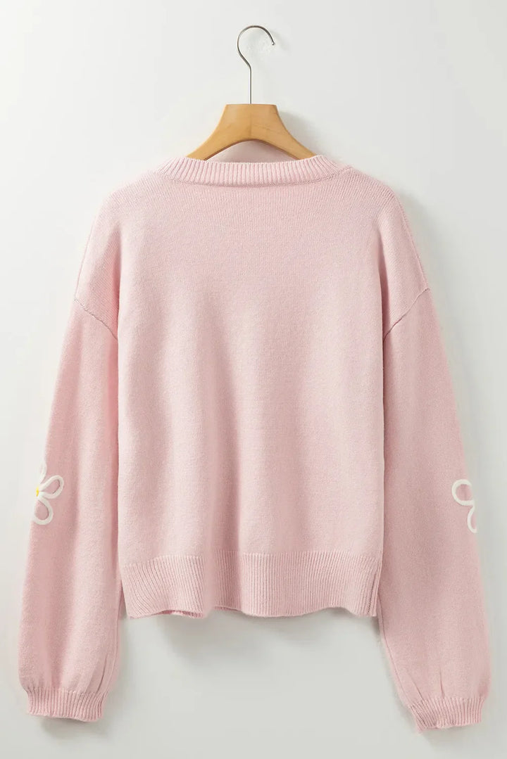 Stilla | Blomstret sweater med runde halsudskæring og overskårne skuldre