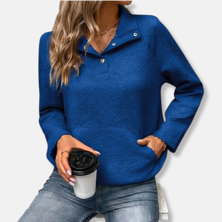 Stilla | Bomuld Quiltet Sweatshirt Løs Pasform med Kravepullover