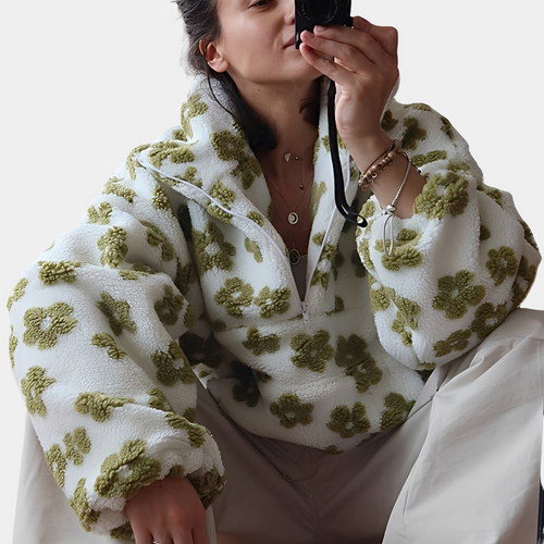 Stilla | Dame-Sherpa-Trøje med Stilfuldt Blomsterdesign