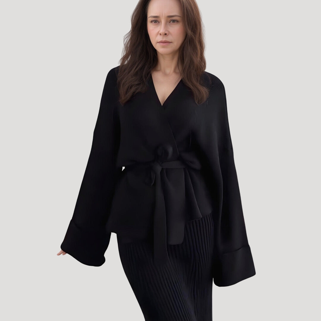 Stilla | Chic Strikket Wrap Strikketrøje Og Nederdel Sæt