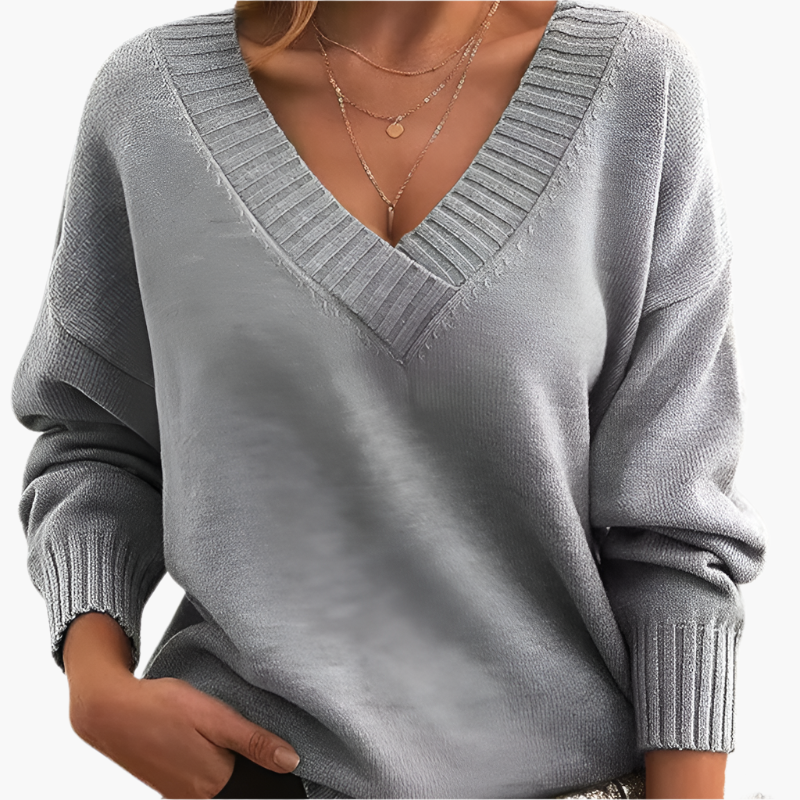 Stilla | V-Udskæring Sweatshirt - Elegant Strikpullover I Oversize-Stil til Hverdag & Kontor