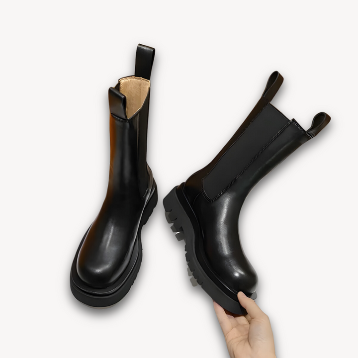 Stilla | Kvinders Sorte Læder Chelsea Støvler Chunky Sål, Slip on, Holdbar, Stilfuld Afslappet Fodtøj