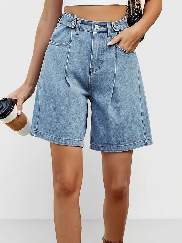 Stilla | Plisserede Denim Jorts Med Justerbar Talje