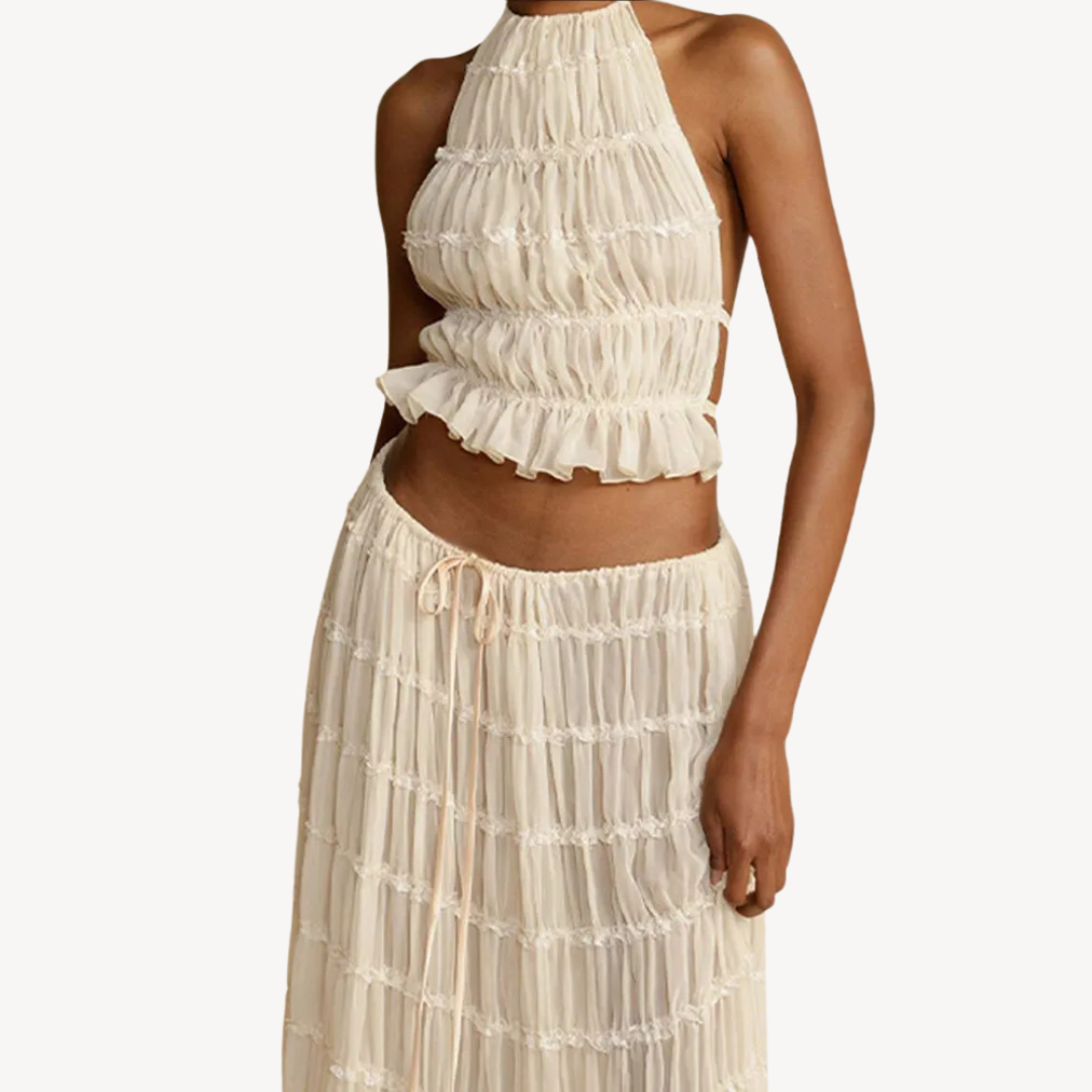 Stilla | Kvinders Ruffle Chiffon 2 delt Sæt Elegant Sommeroutfit