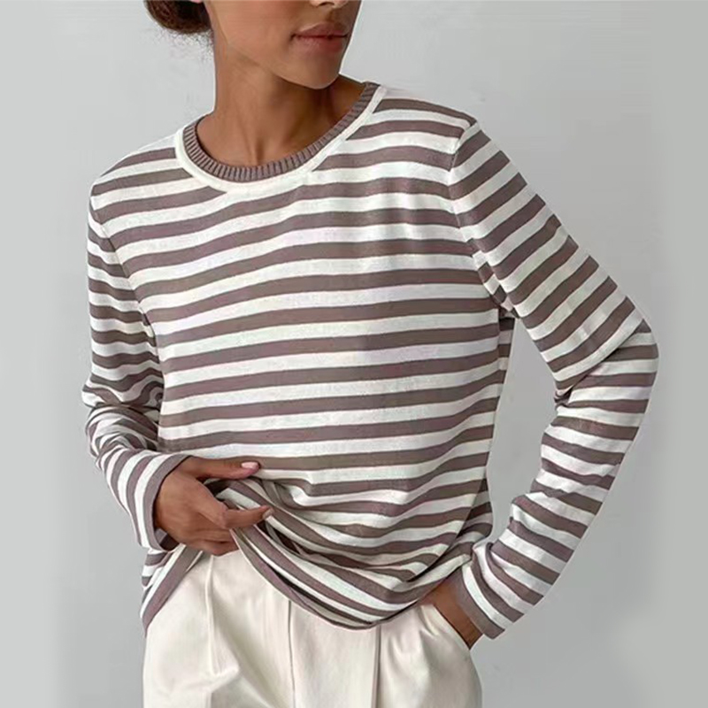 Stilla | Stribet Skjortebluse Med Ribkrave