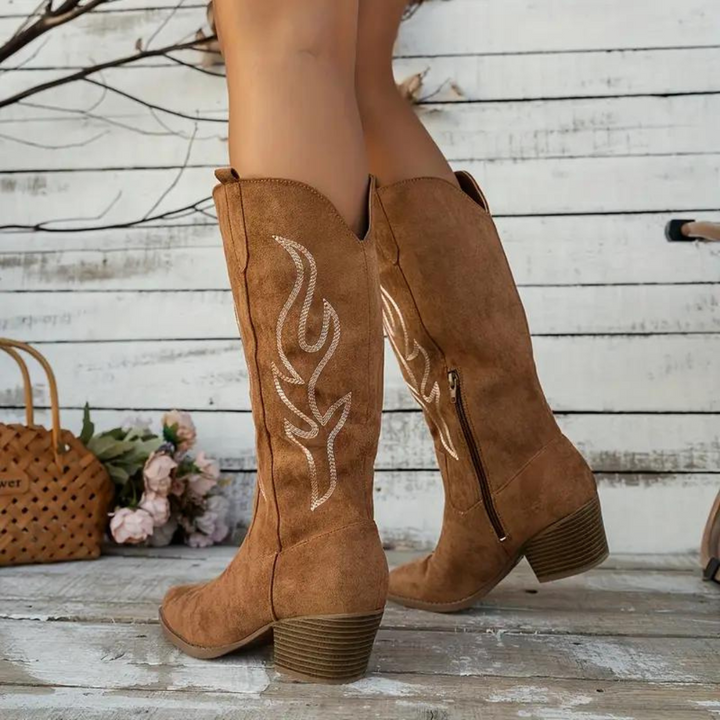 Stilla | Cowboy Støvler Retro Chunky Heel Spidse Støvler Med Stilfuld Sidelukning