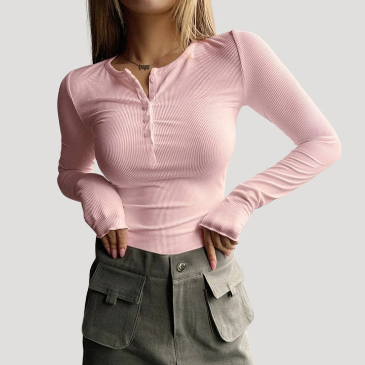 Stilla | Ribbet Langærmet Henley Komfortabel Basis Top
