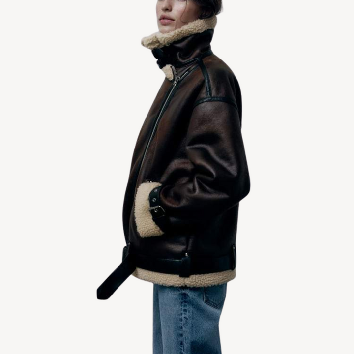 Stilla | Dame Faux Shearling Pilotjakke Brun