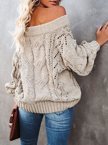 Stilla | Moda Langærmet Off Shoulder Strikket Trøje