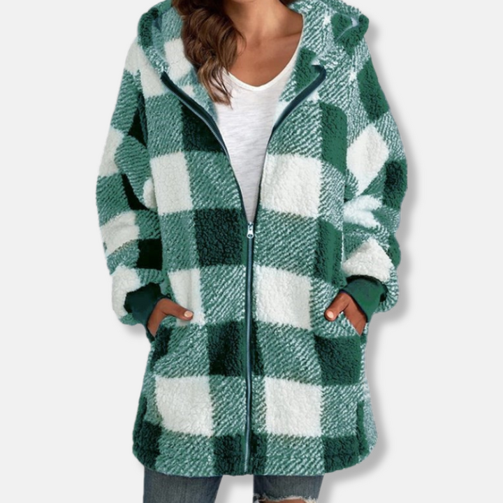 Stilla | Hættepullover Plus Size Pasform Rute-mønster Blødt strikmateriale Fuldt lynlås