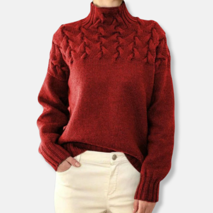 Stilla | Uld Høj Hals Sweater Kabelstrik Afslappet Pasform Sweater