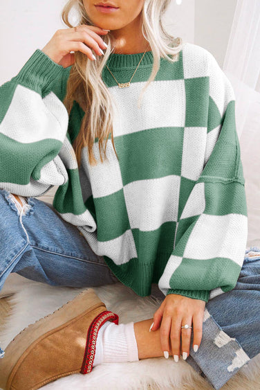 Stilla | Tchecked Rundhals Strikpullover Ideel til vinteren