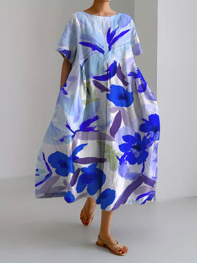 Stilla | Dame Retro Botanisk Blomsterprint Fritidskjole Løs Kjole