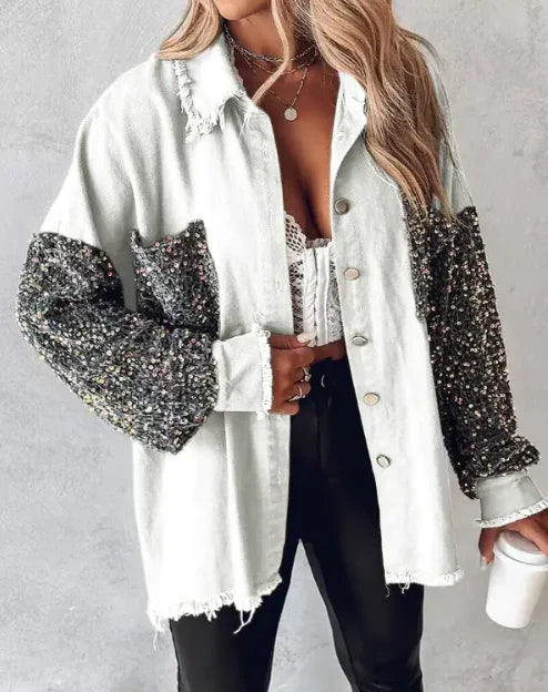 Stilla | Trendy Patchworkjakke Med Pailletter