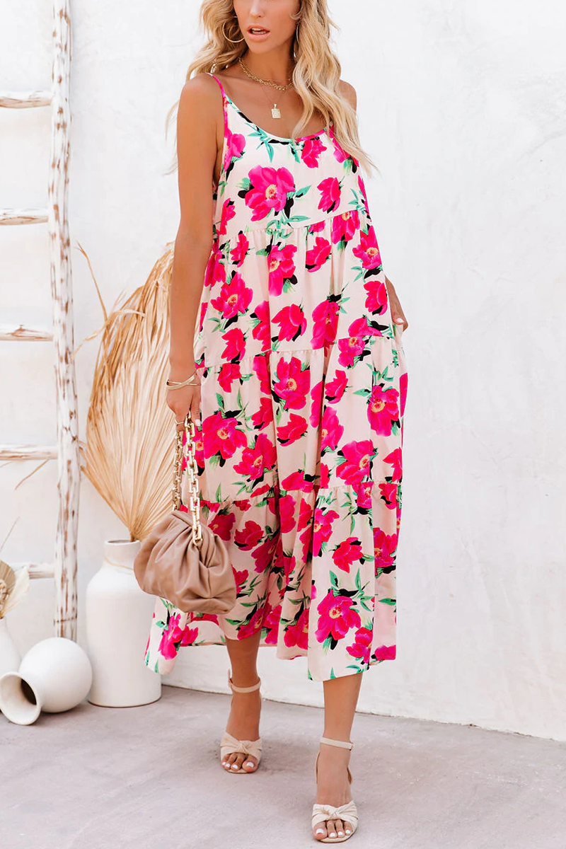 Stilla | Koa Pocketed Floral Tiered Midi Kjole