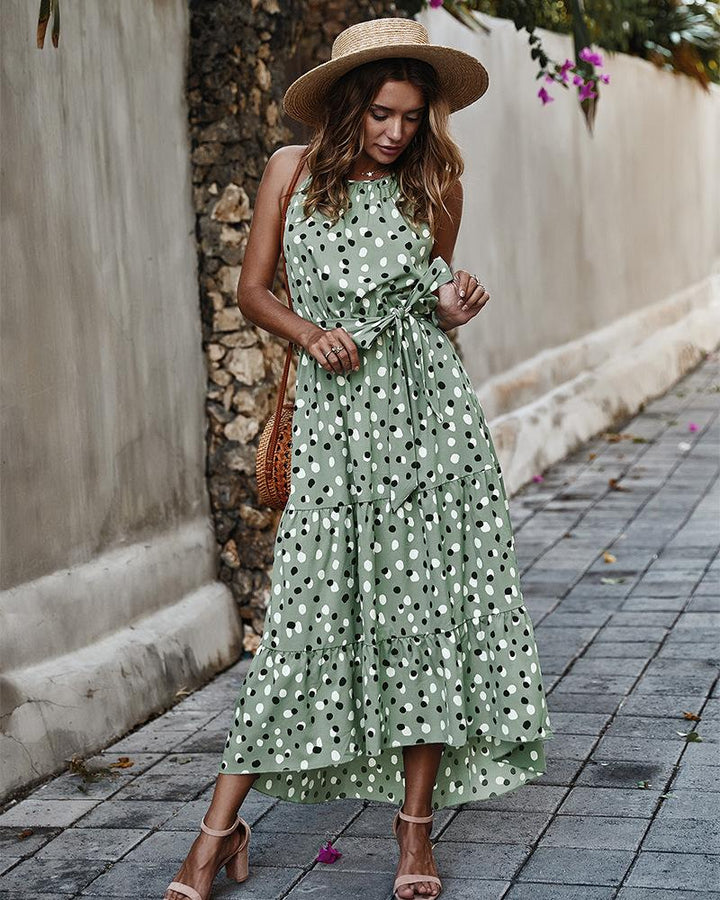 Stilla | Polka Dot Ærmeløs Lang Kjole