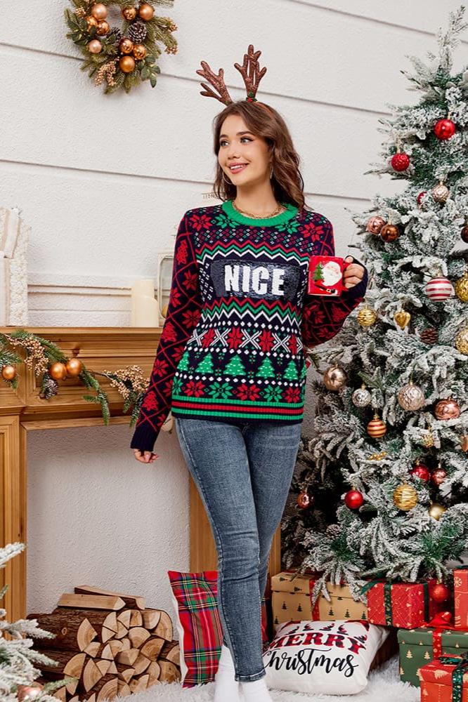Stilla | Pailletebroderet julet-Jacquard-strikpullover