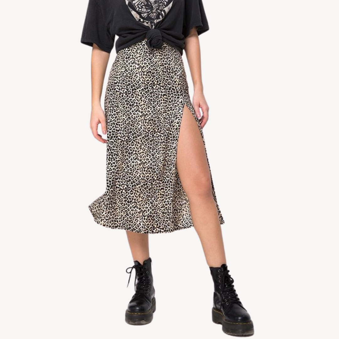 Stilla | Damen Trykt Satin Midi Nederdel