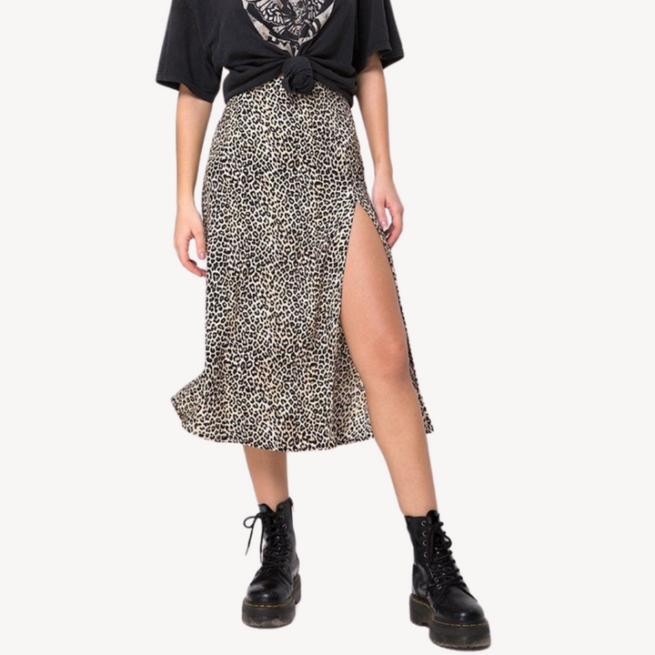 Stilla | Damen Trykt Satin Midi Nederdel