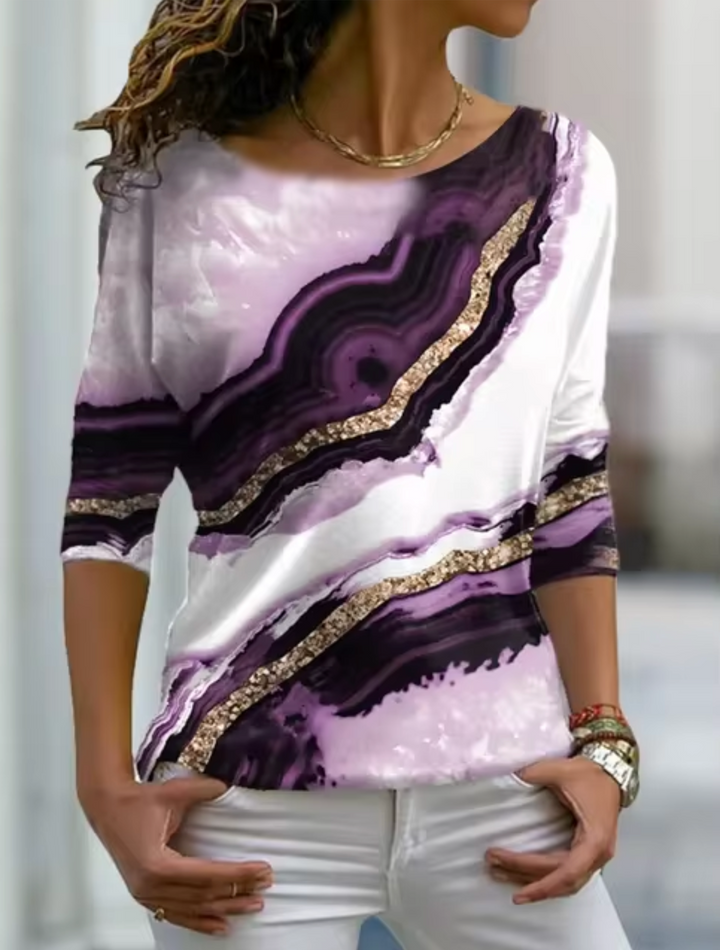 Stilla | Langærmet T-shirt med marmorprint