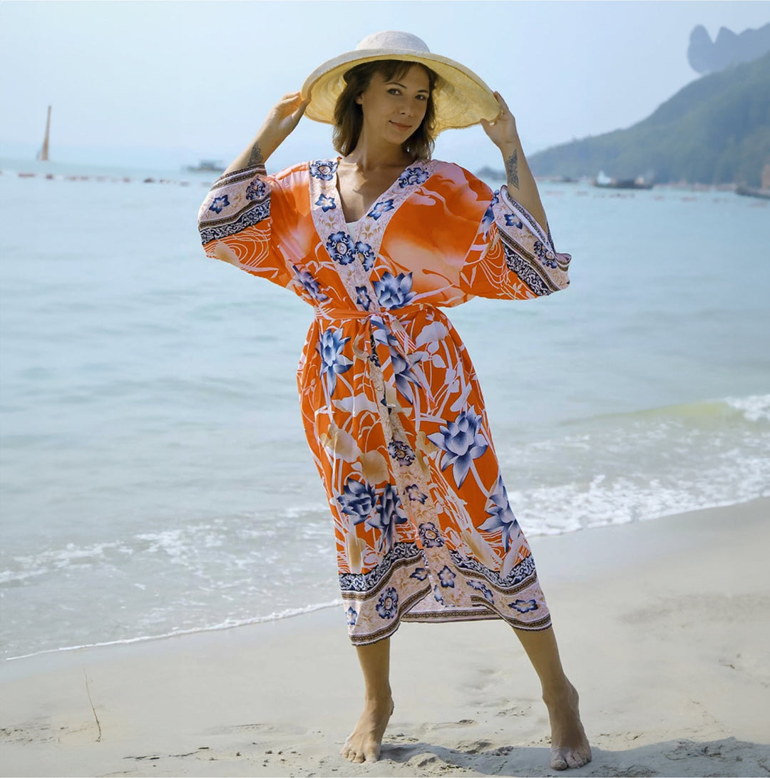 Skovae | Trykt, Kimono-inspireret, Stilfuld Strandovertræk