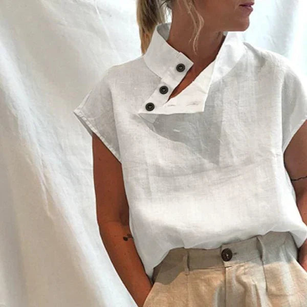 Stilla | Elegant Kortærmet Bluse Af Bomuld Og Linned