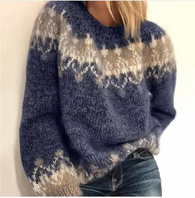 Stilla | Strikpullover Blød uldblanding Oversized-pasform Rund halsudskæring Nordisk mønster