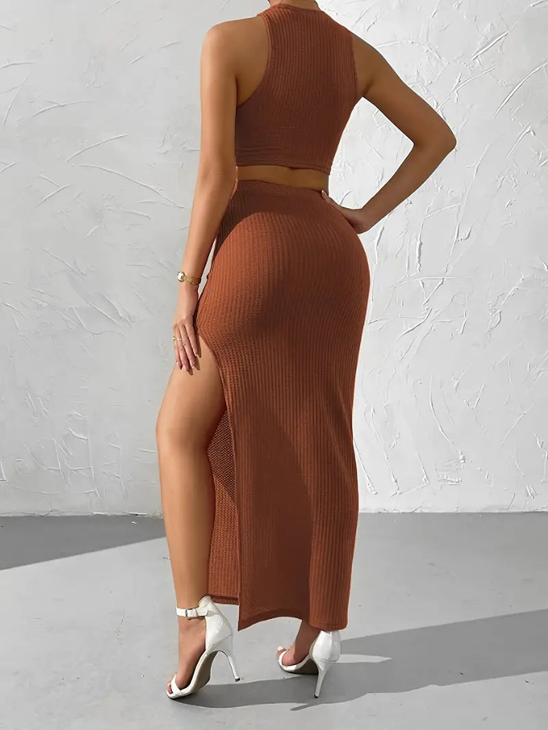 Stilla | Ærmeløs Crop Top Med Maxi Nederdel Strikket Sæt