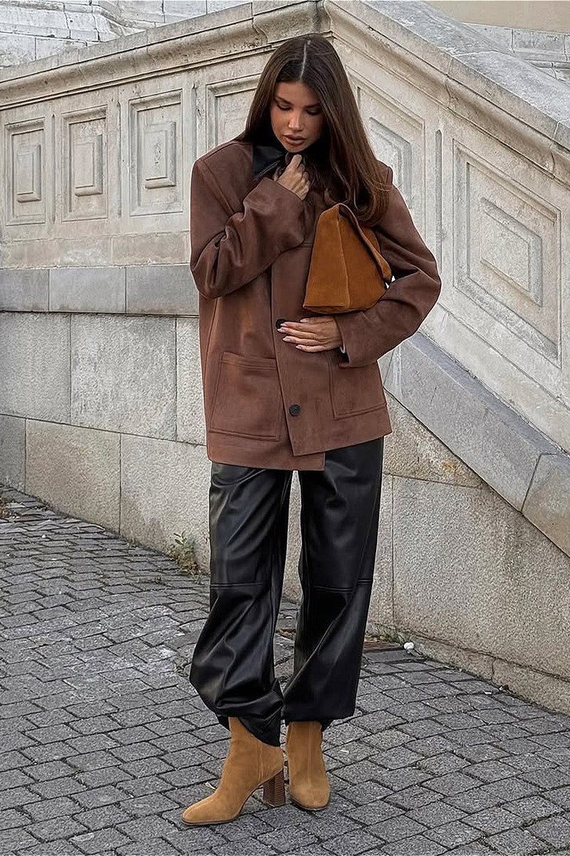 Stilla | Retro Suede Krave Kontrast Jakke