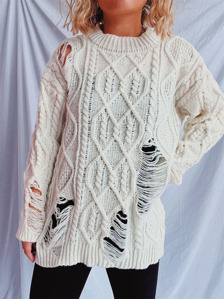 Stilla | Pullover med lange ærmer, rund halsudskæring, lavet af viklet stof med vintagestil