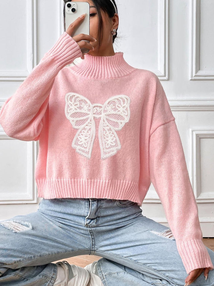 Stilla | Rullekrave sweater med sløjfe og lange ærmer