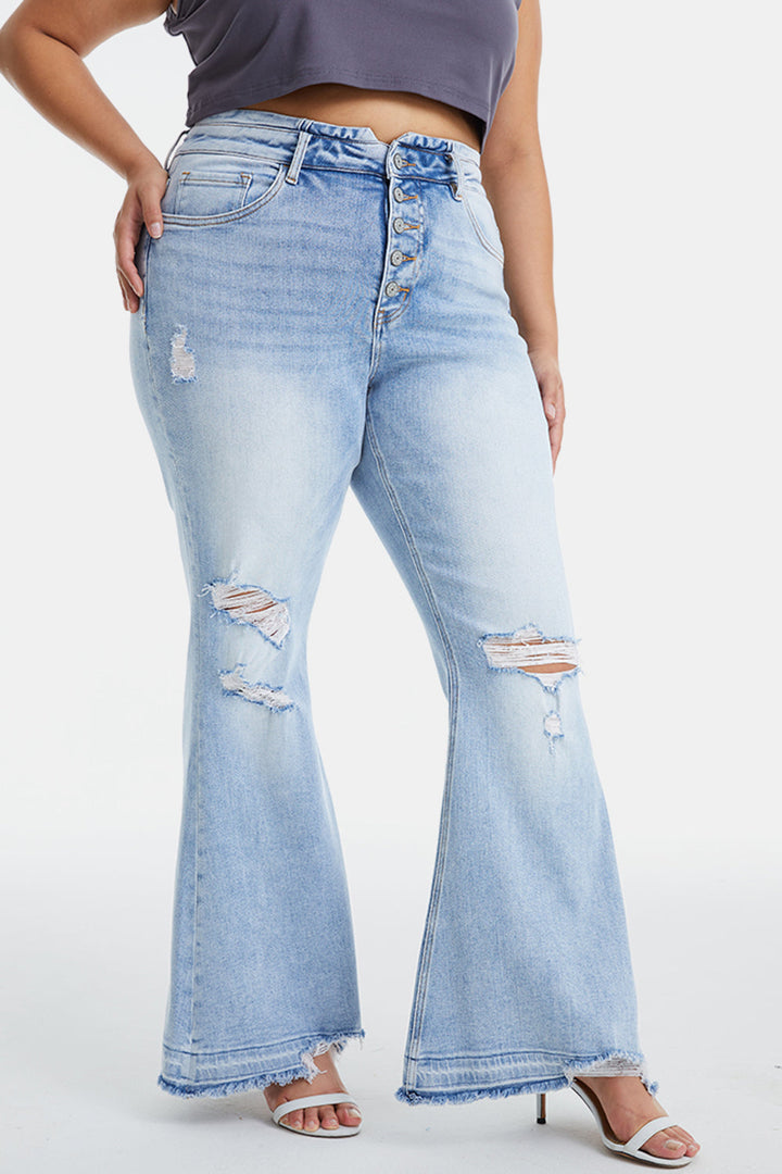 Stilla | Full Size Distressed Raw Hem Høj Talje Flare Jeans