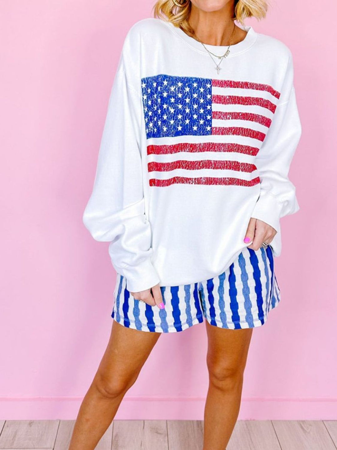 Stilla | Sweatjakke Rundhalset med Lange Ærmer og Amerikansk Flag