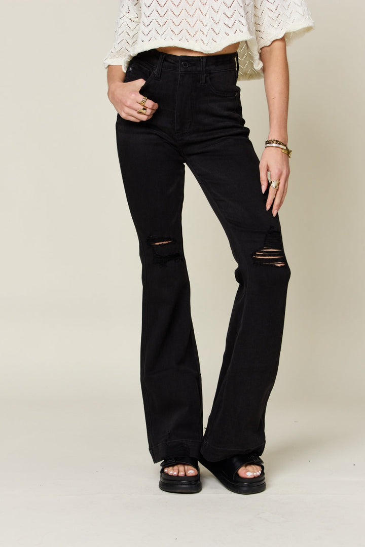 Stilla | Blå Fuld Størrelse Høj Talje Distressed Flare Jeans