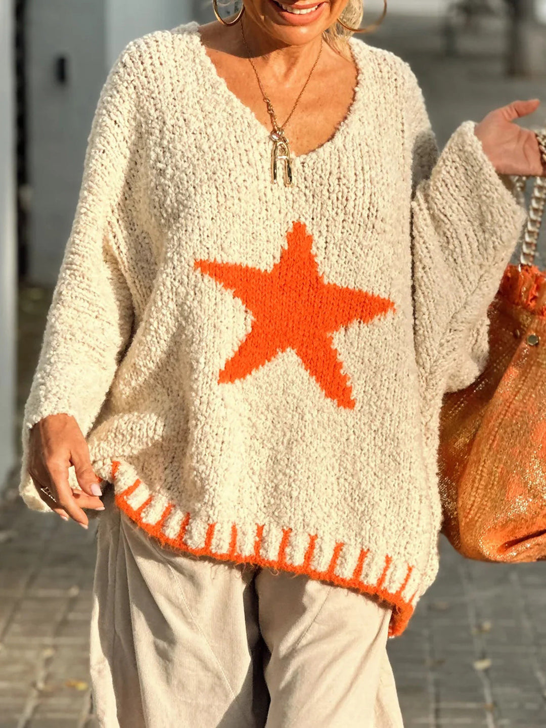 Stilla | Størrelse Pullover Med Lange Ærmer og Stjerner V-udskæring