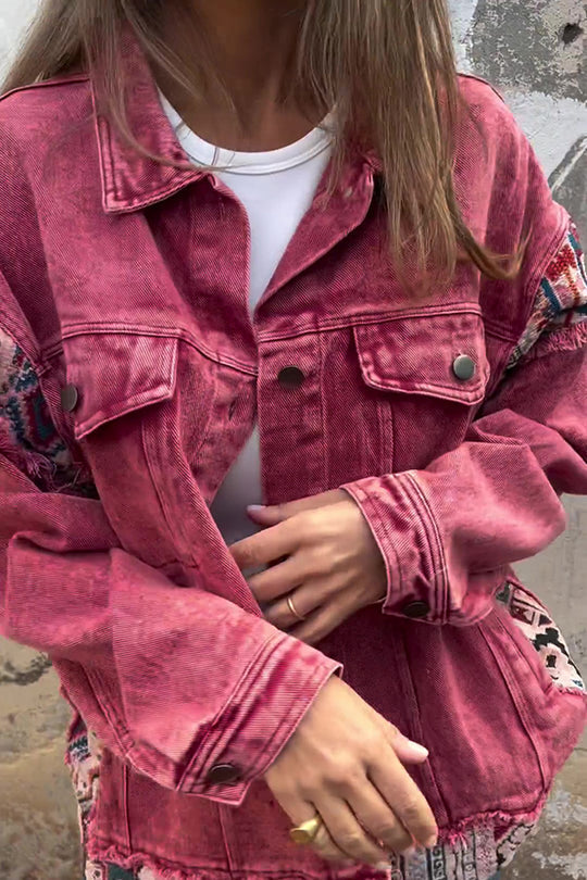 Stilla | Vintage Patchwork Jeansjakke Med Store Lommer
