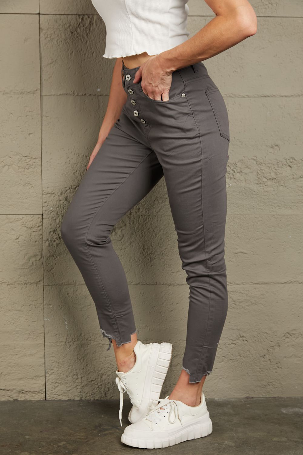 Stilla | Knap-åbning Kant Detalje Skinny Jeans