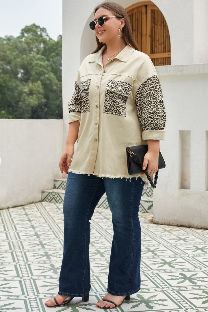 Stilla | Størrelse Leopard Knappet Op Rå Kant Denim Jakke