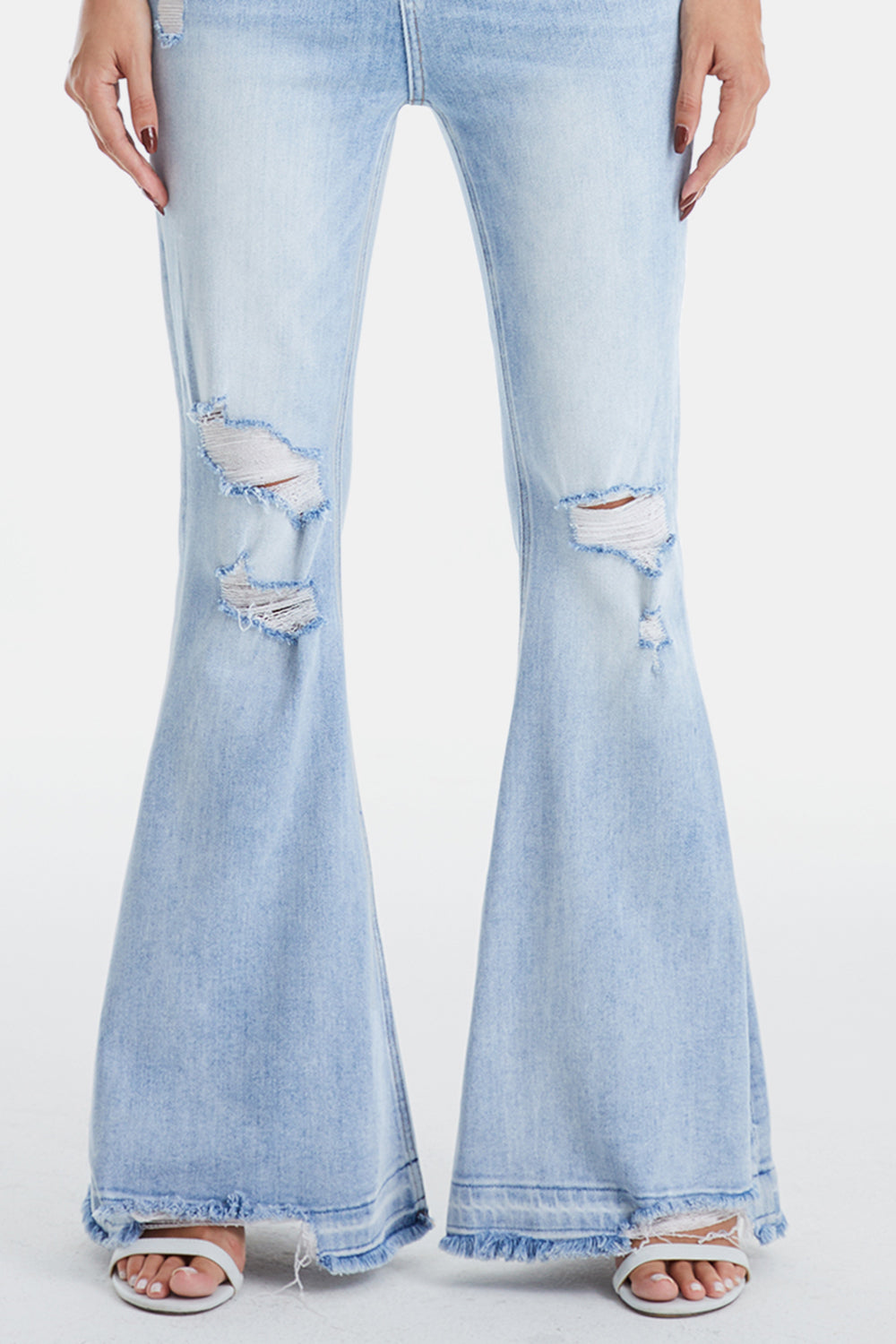Stilla | Full Size Distressed Raw Hem Høj Talje Flare Jeans