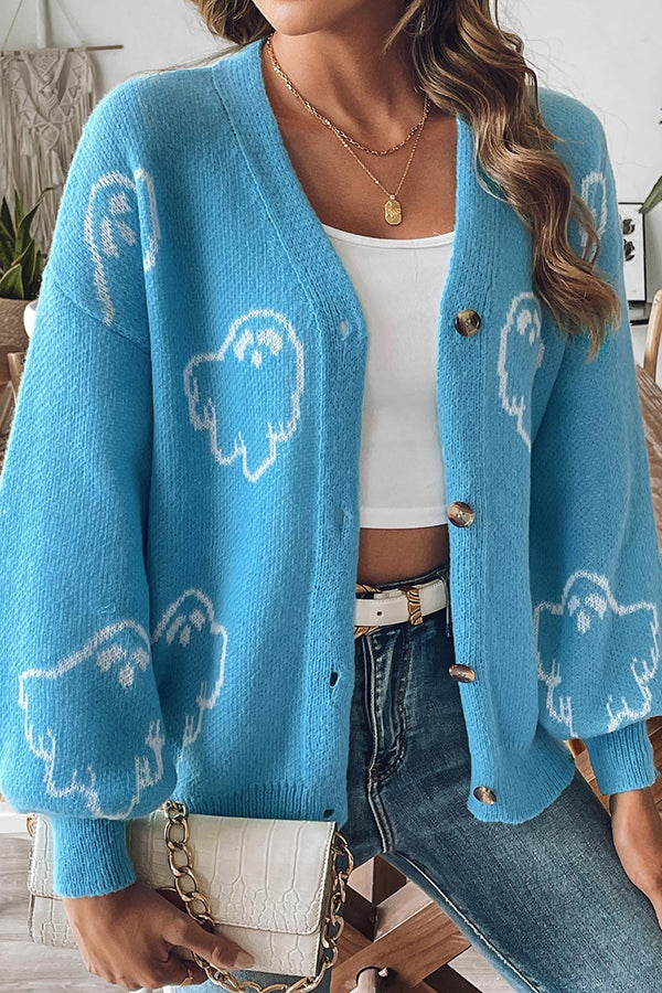 Stilla | Cozy Halloween Ghost Strik Sweater med Knapstolpe