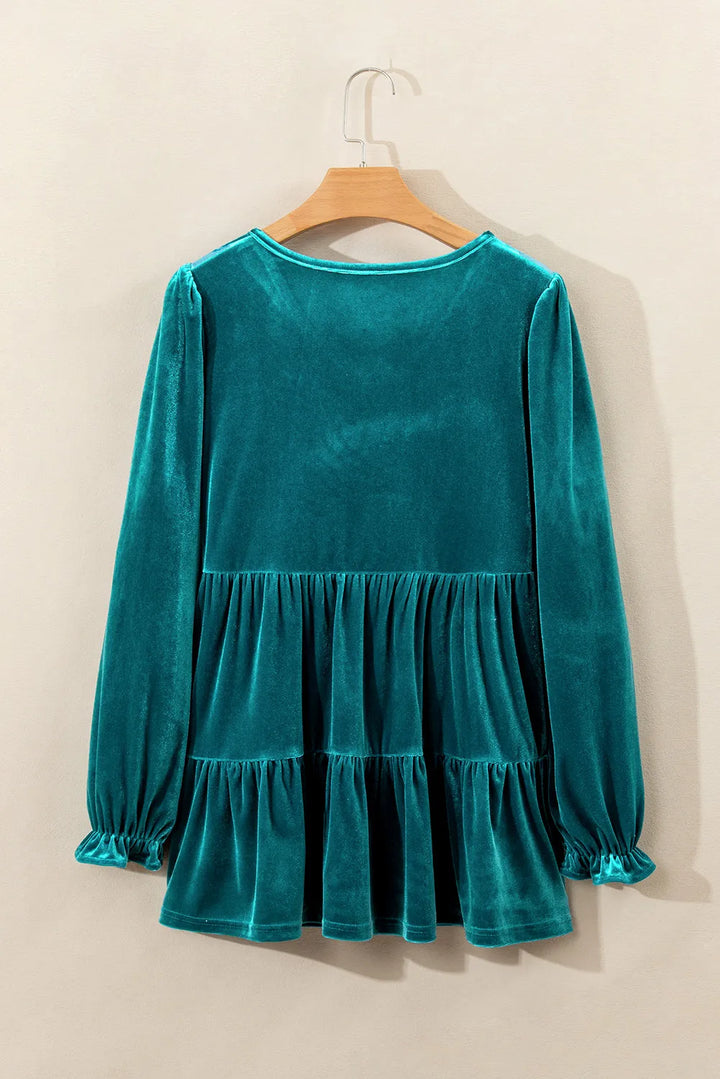 Stilla | Peplum Bluse Med V-hals og Volantærmer