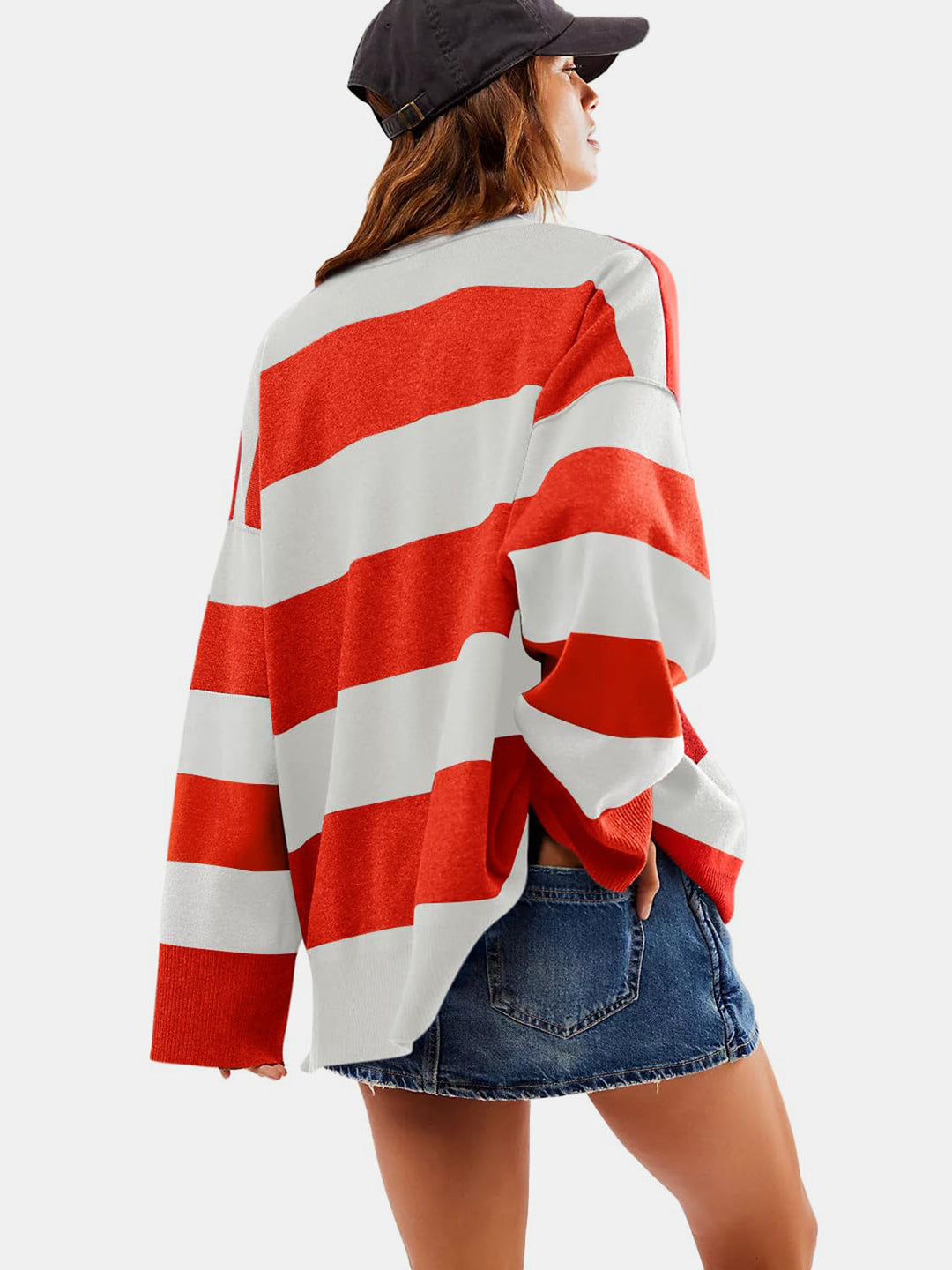 Stilla | Farveblok Sweater Med Lange Ærmer og Halv Lynlås
