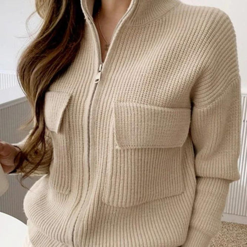 Stilla | Cozy Strikket Sweater med Lynlås og Lommer til Daglig Brug
