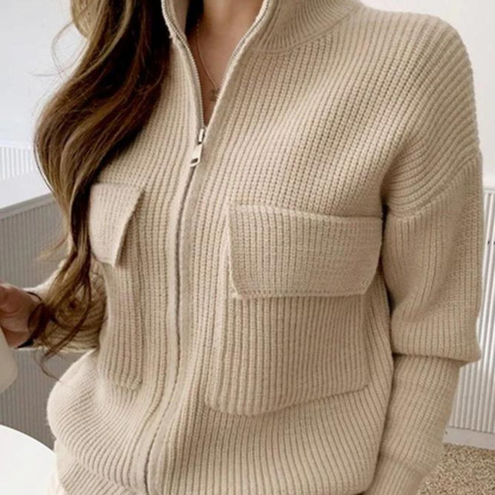 Stilla | Cozy Strikket Sweater med Lynlås og Lommer til Daglig Brug