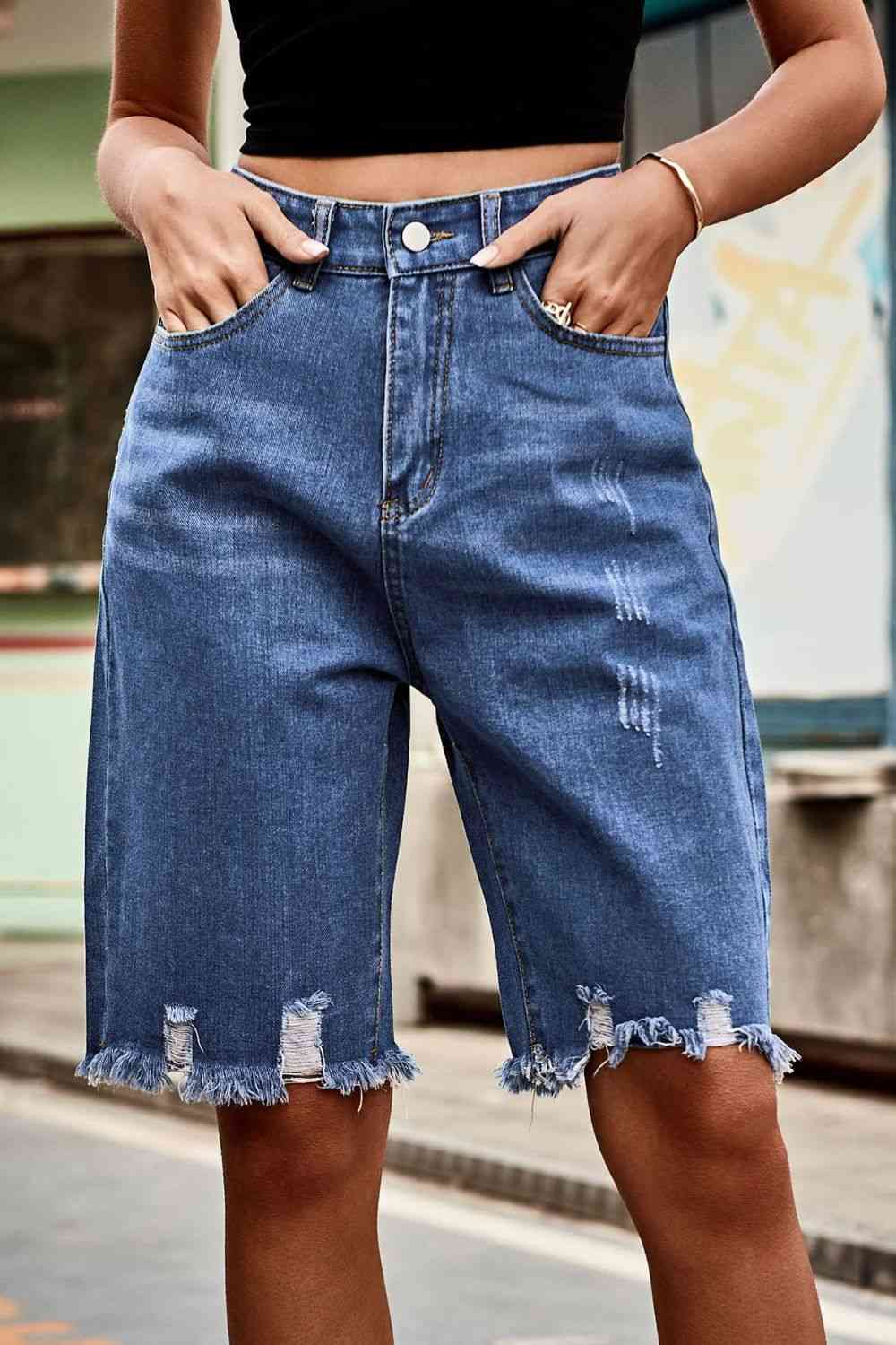Stilla | Hem Høj Talje Denim Shorts Med Lommer